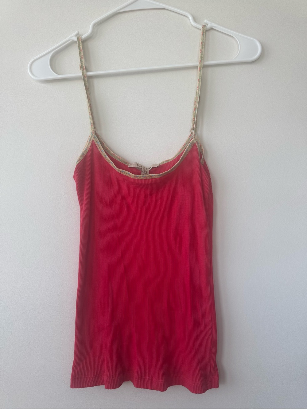 Free People Y2K 100% Cotton Pink Yellow Trim Tanktop Boho Sz M